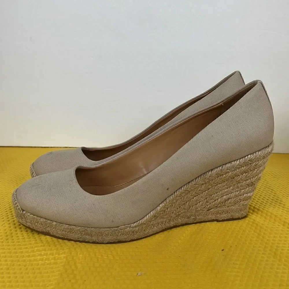 J Crew Canvas Espadrille Wedges Natural Beige 10.5‎